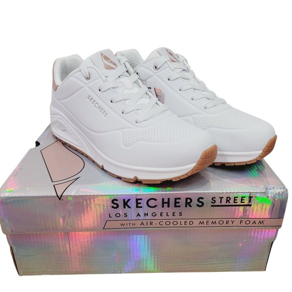 New Skechers Street Womens Juno Level Player White Gold Sneakers Shoes - Picture 1 of 8